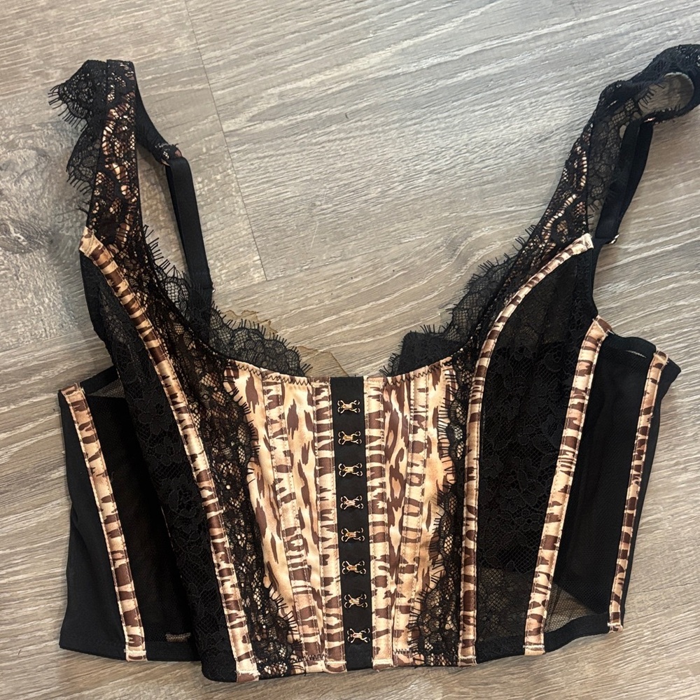 Victoria's Secret Black and Tan Lace Bustier Top